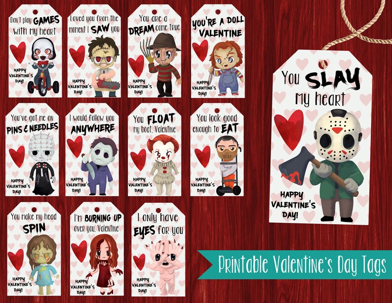 Horror Movie Valentine Printable Tags Digital File | Etsy