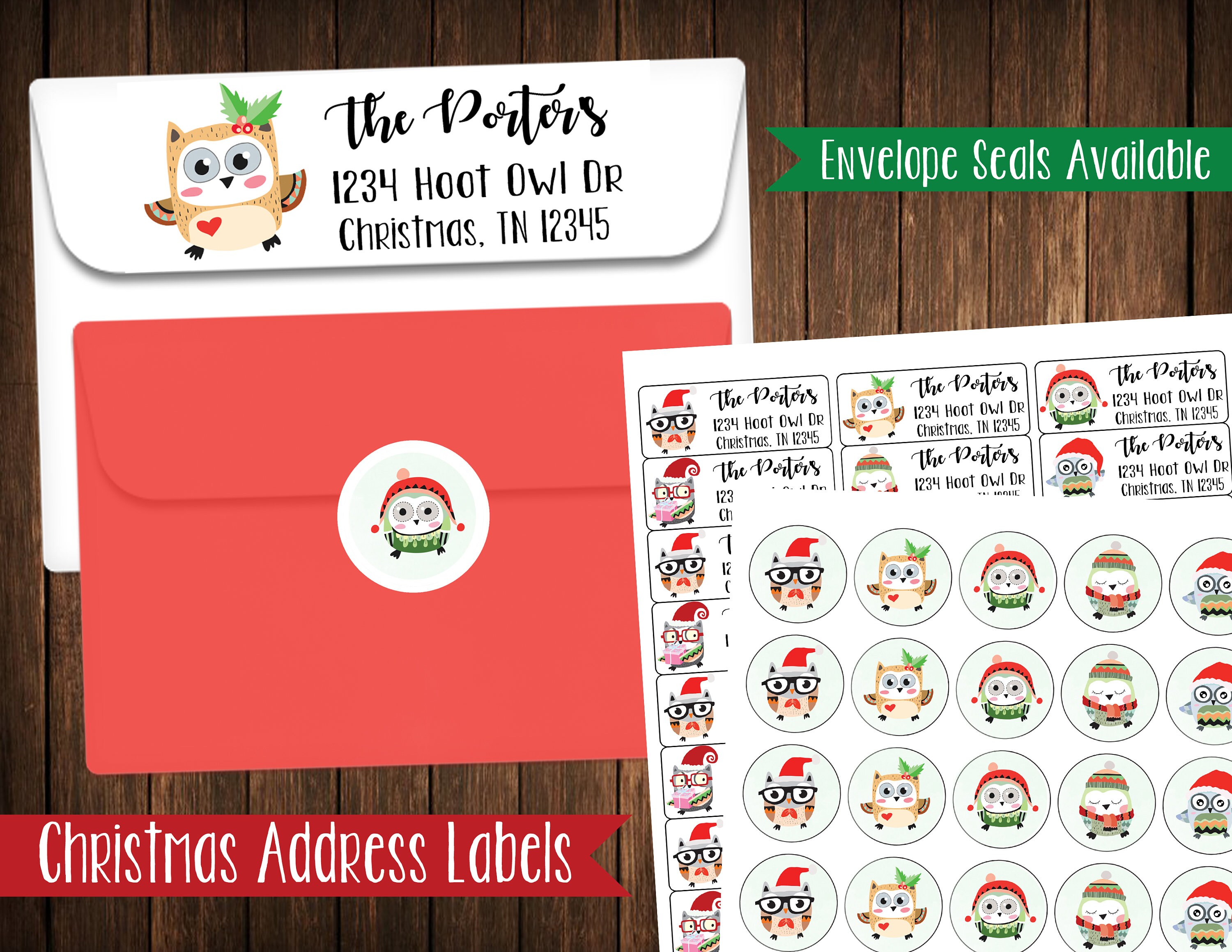 Christmas Owls Address Labels, Mailing Labels