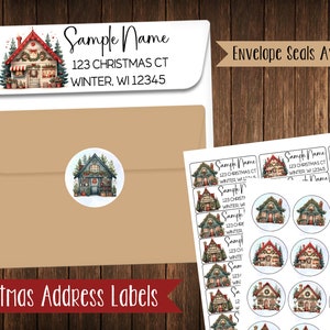 Christmas Houses Address Labels, Mailing Labels