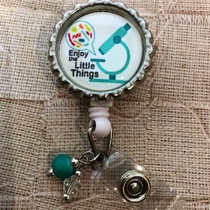 Laboratory themed retractable badge reel microscope lab week gift science teacher scientist