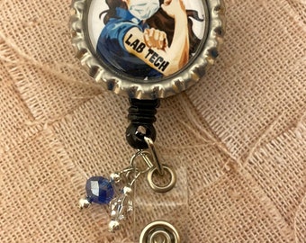 Lab Tech lady Retractable badge reel Lab Week gift MLS MLT Med Tech laboratory scientist