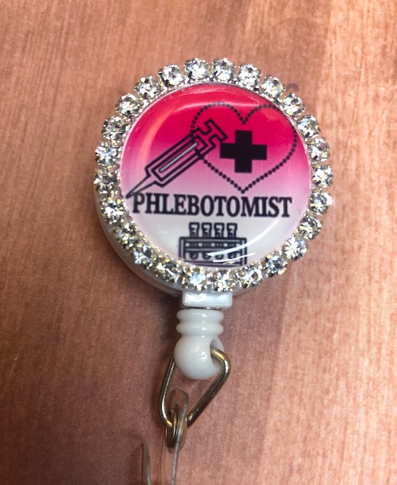 Phlebotomist Retractable Badge Reel With Rhinestone Sparkle Bling