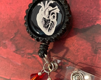 Heart anatomical retractable badge reel cardiology nurse doctor