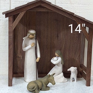 Traditional Walnut Nativity Stable/Barn/Creche/Christmas Manger Scene/Miniature Village Clear Finish image 7