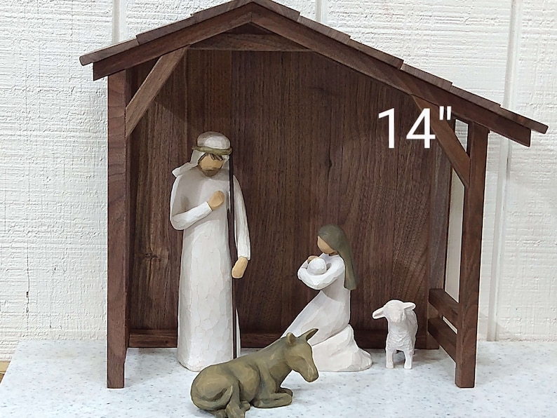 Traditional Walnut Nativity Stable/Barn/Creche/Christmas Manger Scene/Miniature Village Clear Finish image 7