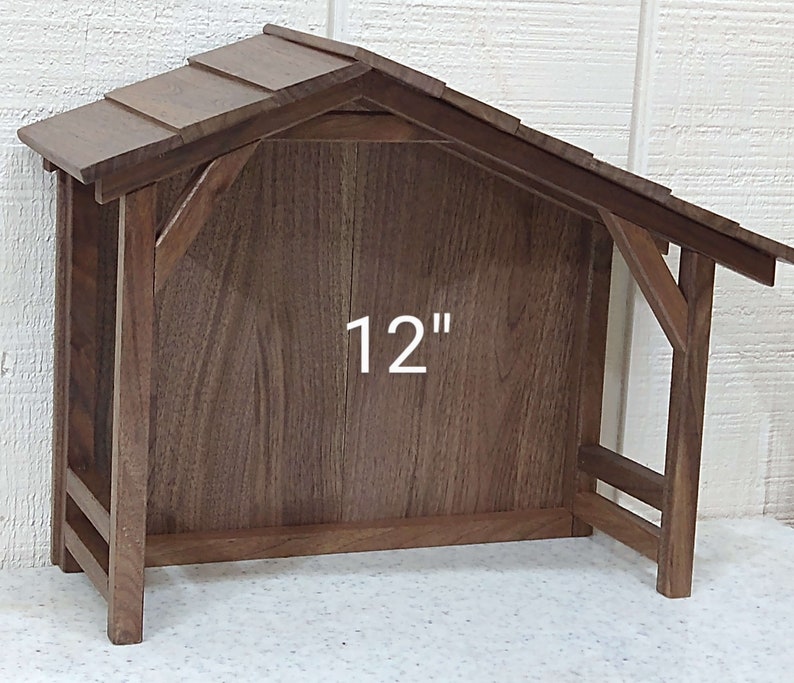 Traditional Walnut Nativity Stable/Barn/Creche/Christmas Manger Scene/Miniature Village Clear Finish image 5