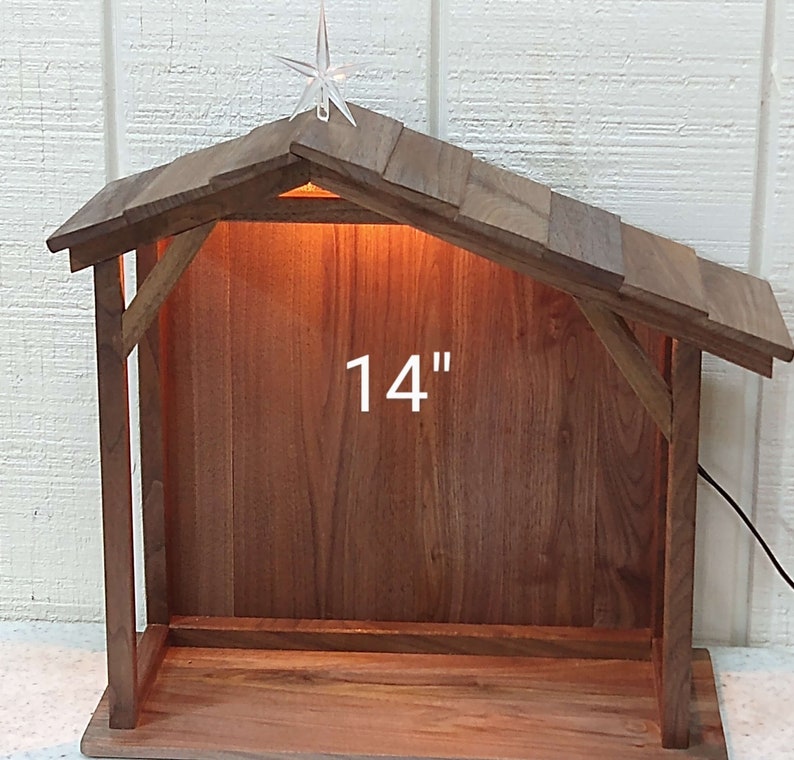 Traditional Walnut Nativity Stable/Barn/Creche/Christmas Manger Scene/Miniature Village Clear Finish image 10