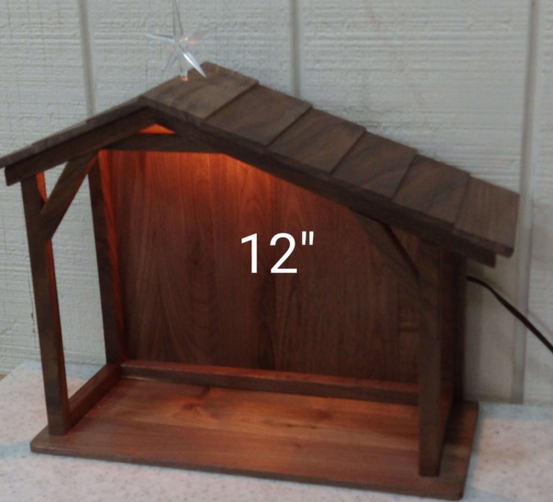 Traditional Walnut Nativity Stable/Barn/Creche/Christmas Manger Scene/Miniature Village Clear Finish image 9