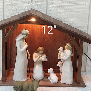Traditional Walnut Nativity Stable/Barn/Creche/Christmas Manger Scene/Miniature Village Clear Finish image 2
