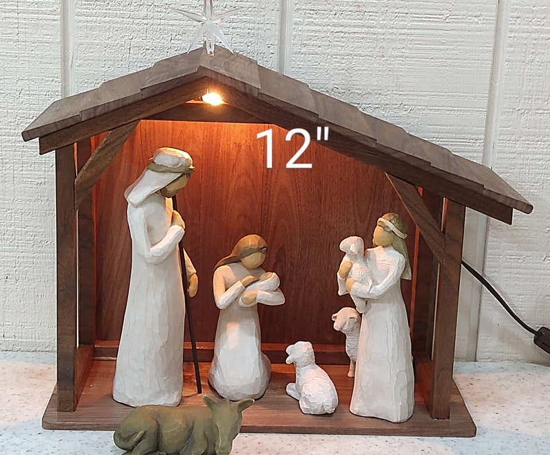 Traditional Walnut Nativity Stable/Barn/Creche/Christmas Manger Scene/Miniature Village Clear Finish image 2