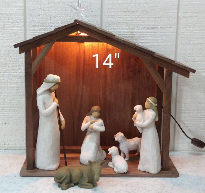 Traditional Walnut Nativity Stable/Barn/Creche/Christmas Manger Scene/Miniature Village Clear Finish image 3