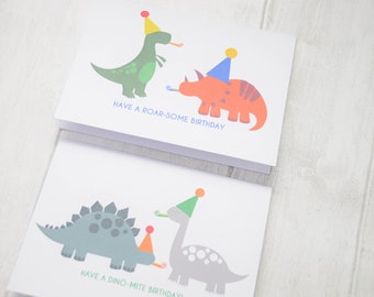 Dinosaur Birthday Card A6 Twin Pack! 'Have a roar-some birthday' and 'have a dino-mite birthday' Birthday Cards. Dinosaur Birthday Cards