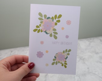 Pastel Floral Birthday Card.Floral detail Birthday Card.A5 or A6. Personalised.Gift Message available.Personalisation available