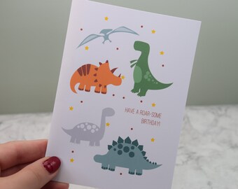 Dinosaur Birthday Card 'Have a Roar-some Birthday' A5 or A6 Birthday Cards. Personalisation Available, Name can be added to front.