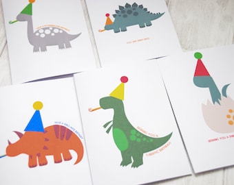 Dinosaur Birthday Card 5 Pack. A6 Card. Pack includes 1 of each Dinosaur. Perfect for Dino Lovers. Blank Inside. Perfect for Birthdays