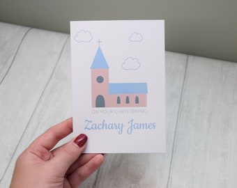 Church Christening/ Baptism Card. Personalised with Name for the front of the card. Church Baby Card. A5 or A6 Christening/Baptism Card