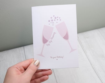 Prosecco Glasses 'It's Your Birthday' A5/A6 Birthday Card. Personalisation available, name can be printed on the front. Prosecco Design