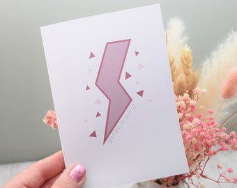 Pink Lightening Card "You are so strong". Motivational Card for any occasion or recipient. Motivational A5/A6 card.Personalisation available