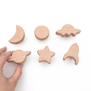 Space themed drawer handles nursery dresser . Star Moon Saturn Rocket Planet UFO knobs toddler room