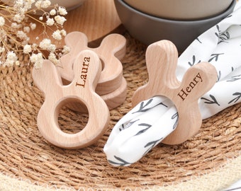 Set of 4 Napkin holders for Easter table decor . Personalized bunny napkin rings . Custom kids dinner party spring decor