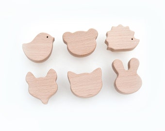Animals nursery knobs . Wooden dresser knobs for children room . Bird Bear Hedgehog Fox Cat Bunny drawer handles