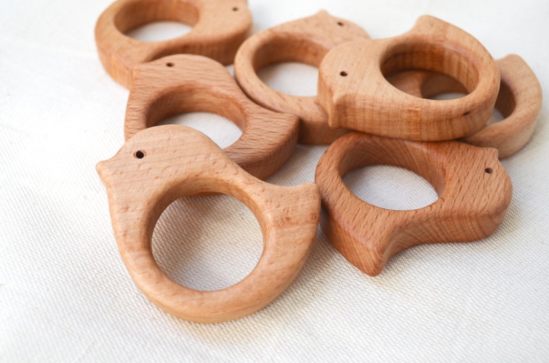 Woodland nursery decor Wooden bird teething toy