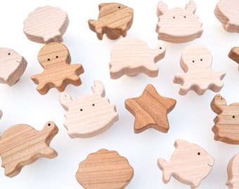 Wood dresser knobs for ocean theme nursery . Underwater animals kids room drawer knobs . Cute cabinet knobs for children's room