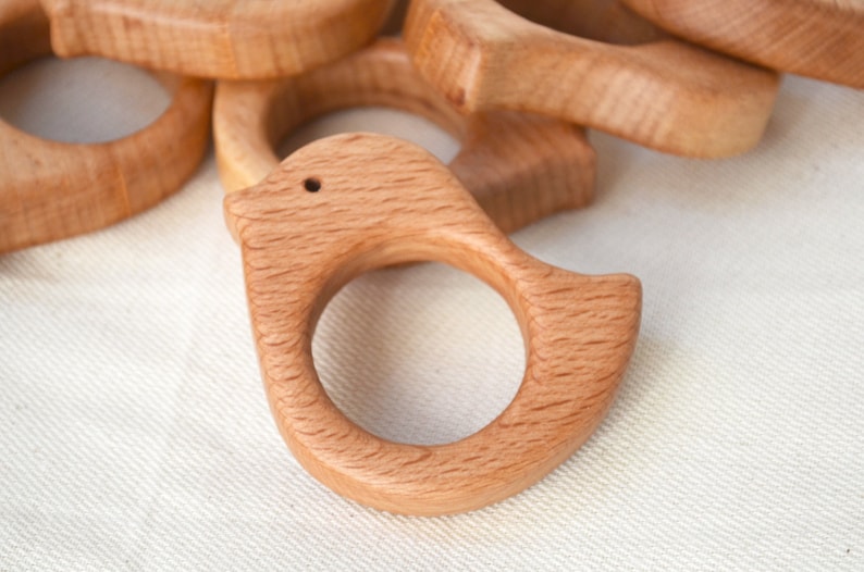 Woodland nursery decor Wooden bird teething toy
