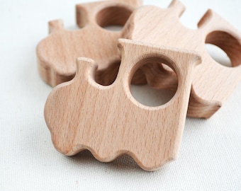 Wooden teether train, Unfinished wood shape for baby crib mobile or play gym, Natural wood toy train for boy nursery