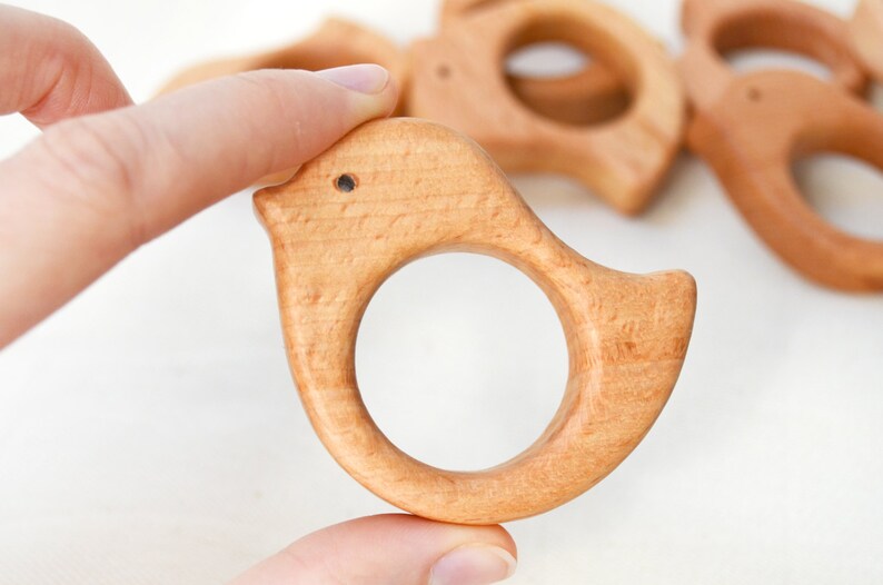 Woodland nursery decor Wooden bird teething toy