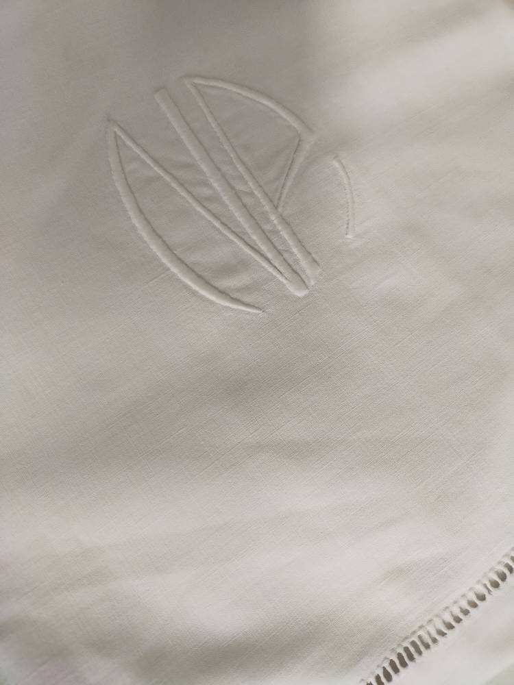 Drap Ancien Brodé 1940 - Drap Blanc Année 40 Broderie Monogramme Np