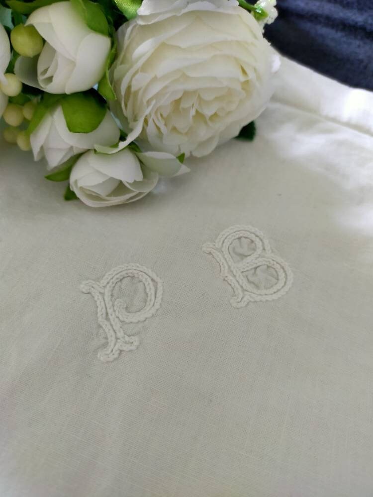 Ancienne Taie d'oreiller Brodée 1940 - Taie Oreiller Monogramme Année 40