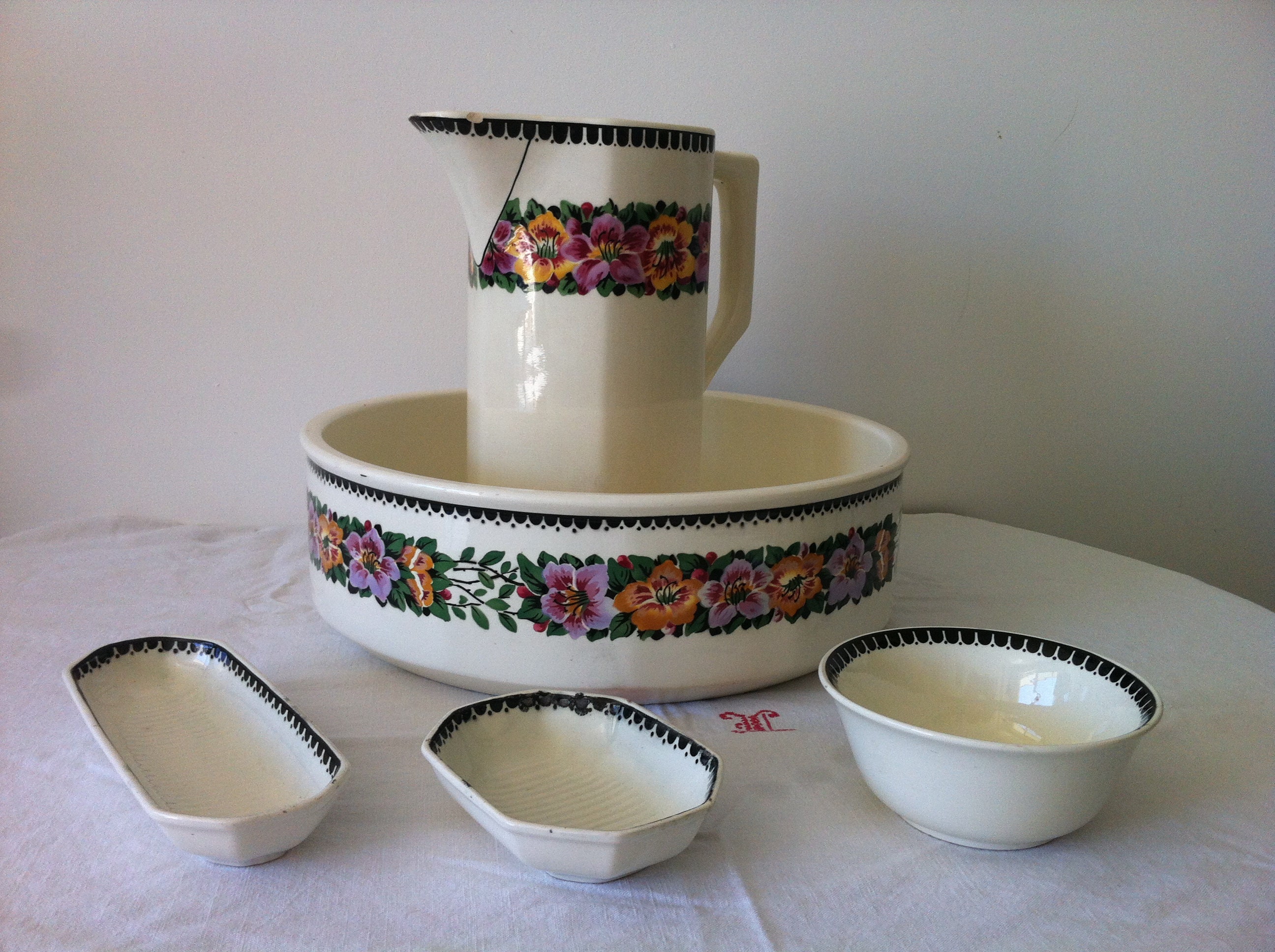Ancien Set de Toilette 1930 - Ensemble Villeroy et Boch Année 30 5 Pièces 30