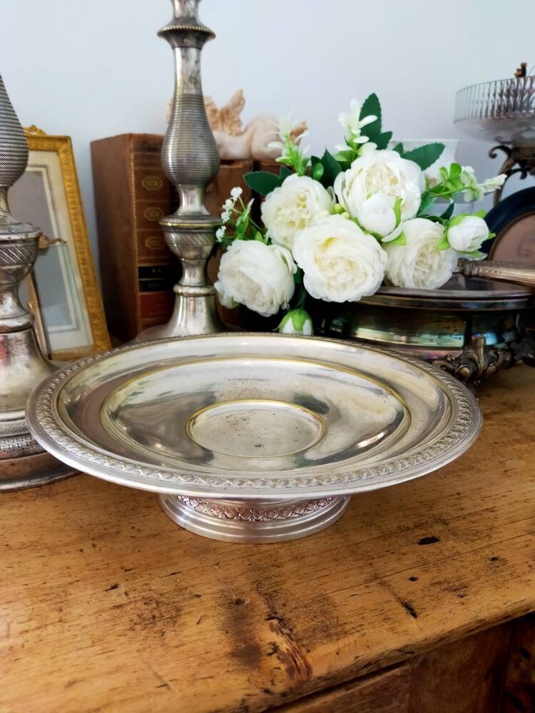 Antique Plateau Métal Argenté - Style Louis Xvi