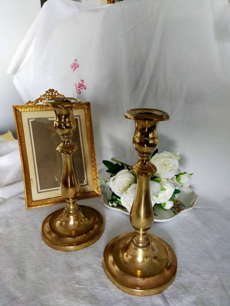 Ancienne Paire de Bougeoirs en Cuivre - Bougeoirs Anciens 1940