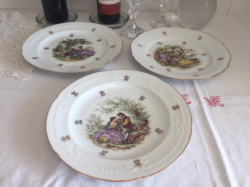 Antique 3 Assiettes - Acienne Assiette Plates Porcelaine de Limoges Assiette Porcelaine Limoges Fran