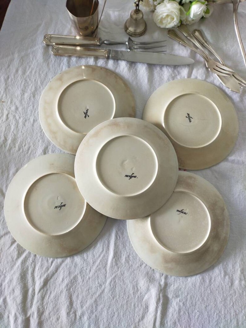 6 Old plates Terre de fer talking Plates Pexonne XIXth Set of 6 plates Terre de Fer 19th