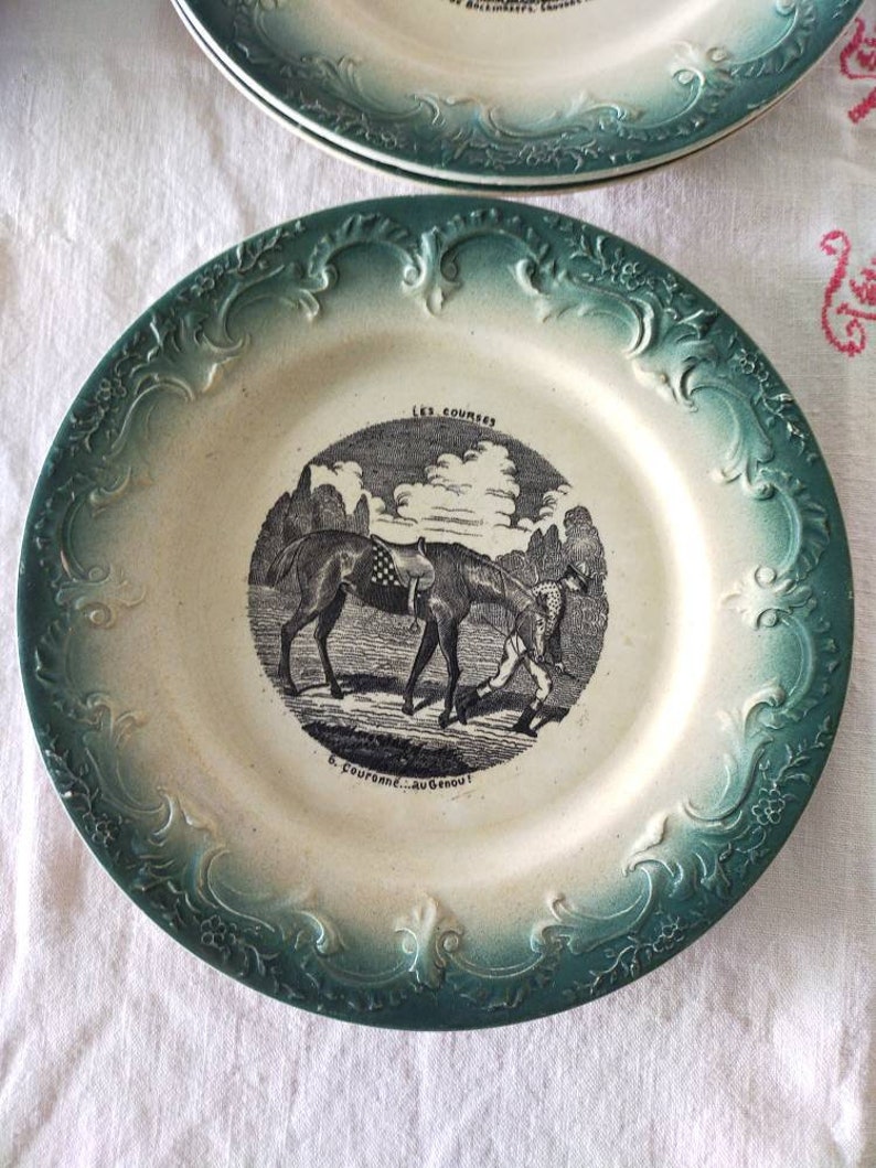 6 Old plates Terre de fer talking Plates Pexonne XIXth Set of 6 plates Terre de Fer 19th