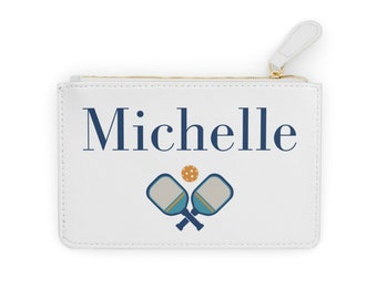 Personalized Pickleball Zipper Pouch Cosmetic Bag - Custom Name Retro Design for Pickleball Team or Gift for Her - Blue, Yellow