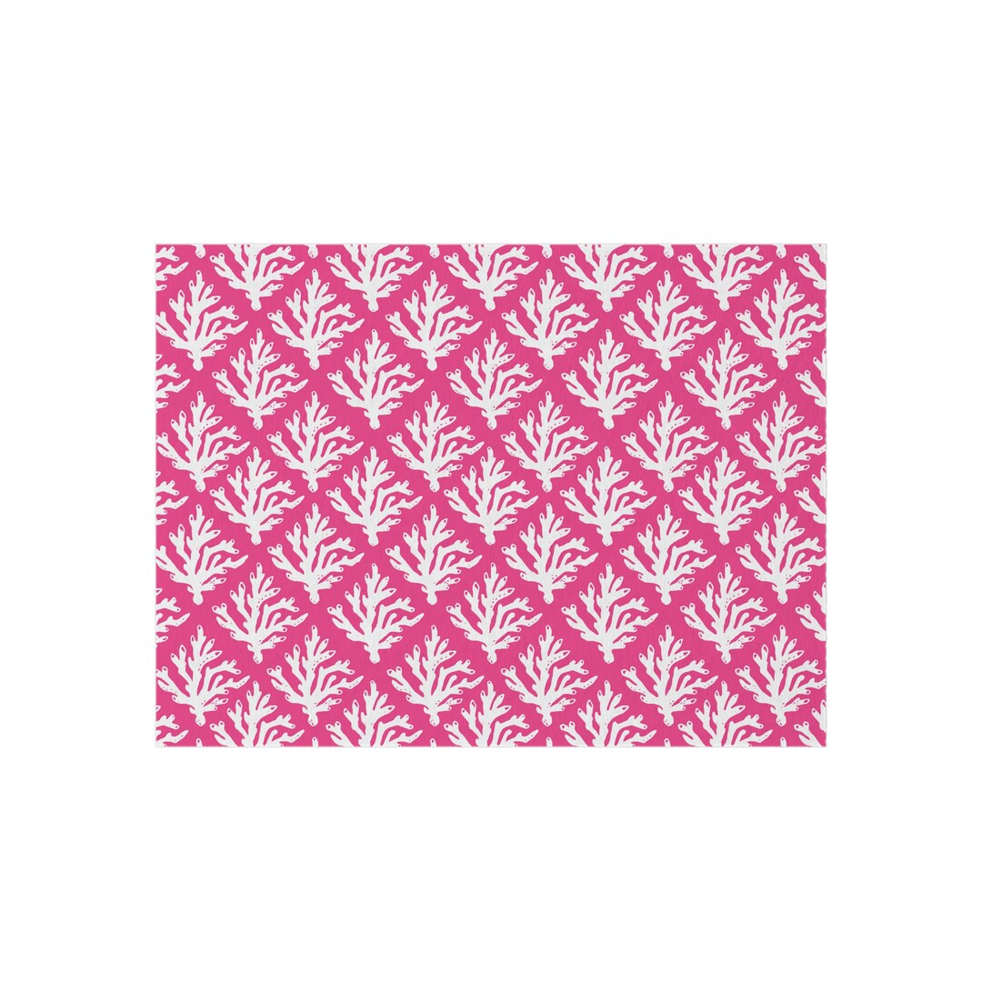 Hot Pink and White Outdoor Rug Coral Branch Block Print Porch Rug