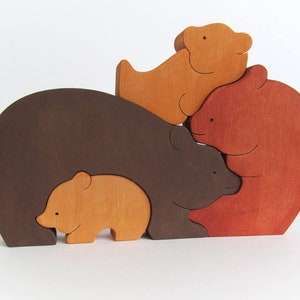 Gift for baby, Wooden Animal, Wooden Bear Family, Children's Puzzle toy, Wooden Game, Organic Toddler Toys, Waldorf