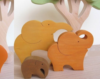 Christmas Gift, Wooden Animal Toy, Elephant Family stacking game, Wooden big TREE , Children's Gift, Organic Toddler Toys, Waldorf
