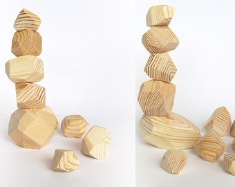 8 OR 12 Stackable Block Sculpture, Mothers Day Gift, Gift For Mom, Handmade Balancing Blocks, Natural Toy, Montessori toys