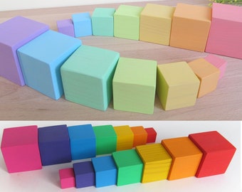 Wooden Blocks, PASTEL Rainbow Blocks, Wood Stacking Toy, Organic Toddler Toys, Waldorf, Play Building Blocks, Baby Blocks, Set of 14 Blocks