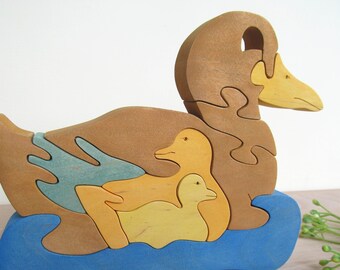 Christmas Gift for baby, Wooden Animal,  Duck Family toy, Children's Wooden Game, Organic Toddler Toys, Waldorf