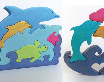 Toy for Kids Boys Girl, Wooden Animal Ocean toy, Wood Block Animal, Children Party Favor Wooden Toy Birthday, Waldorf Dolphin Stacker Toys