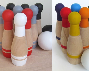 Gift for baby, RAINBOW Wooden Bowling Game, 6 or 10 Pin Bowling Game Set, Wooden Toy Skittles, Waldorf, Gift for a Toddler, Boy or Girl