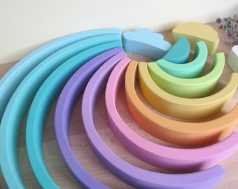Gift baby - Pastel Rainbow Large Stacker - Wooden Balancing Game - Rainbow stacking game - Wood toy - Game - Montessori - Handmade - Waldorf