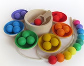 Gift - Wooden Rainbow Bowls and Balls - Sorting toy - Wood game - Pretend Play - Montessori Inspired Toddler Toy - Waldorf Motor Skills Toy