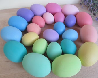 Easter gift - Gift for baby - Easter Basket - Wooden PASTEL Rainbow EGGS - 12 Easter eggs 2.5"or 1.6"- Play Food - Waldorf Toy - Natural Toy